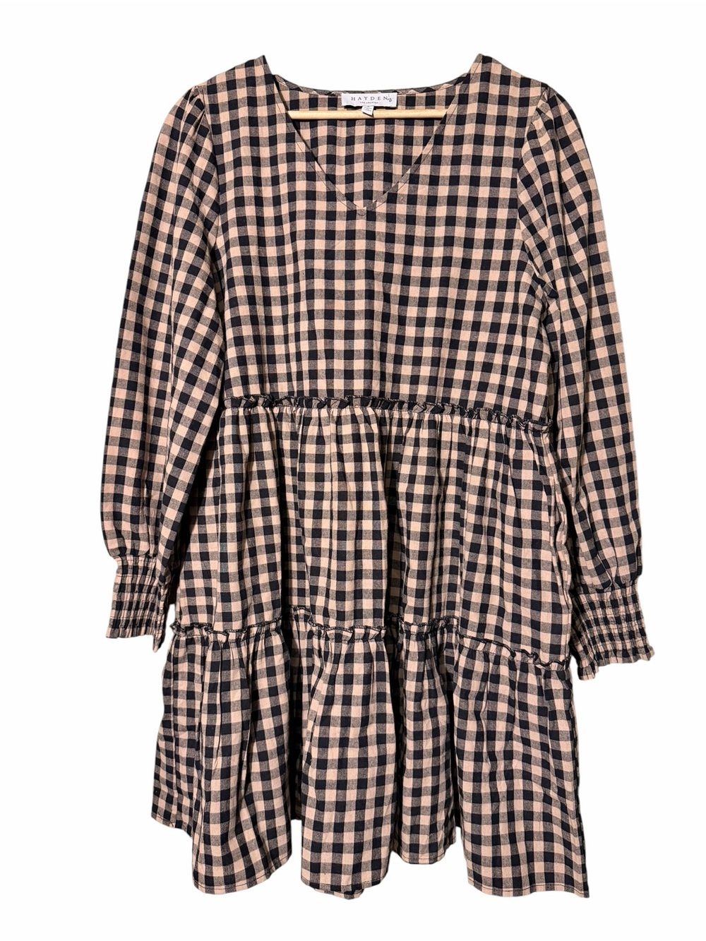 Hayden Black and Beige Gingham Tiered Dress